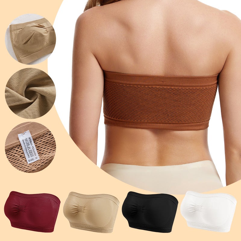 Selling Summer Large Size Tube Top Strapless Underwear For Women Without Breast Pads Breathable One-Line Pleated Chest Wrap - Image 4