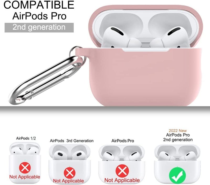 Meyaar Compatible for AirPods Pro 2nd Generation Case Cover with Keychain, Soft Silicone Skin Case Cover Full Protective (Only Silicone Cover) (Pink) - Image 2