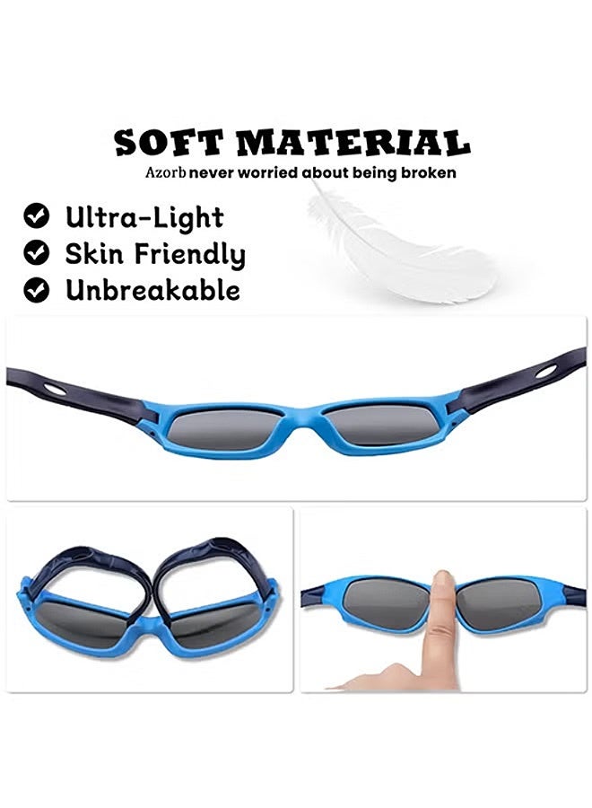 MXN Kids Sunglasses for Boys Girls Polarized Sports Childrens Cycling Soft Silicone Frame Sun Glasses for Kids Age 3-12 UV Protection Sunglasses (Blue) - Image 4