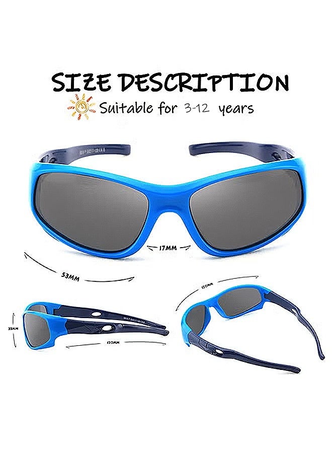 MXN Kids Sunglasses for Boys Girls Polarized Sports Childrens Cycling Soft Silicone Frame Sun Glasses for Kids Age 3-12 UV Protection Sunglasses (Blue) - Image 2