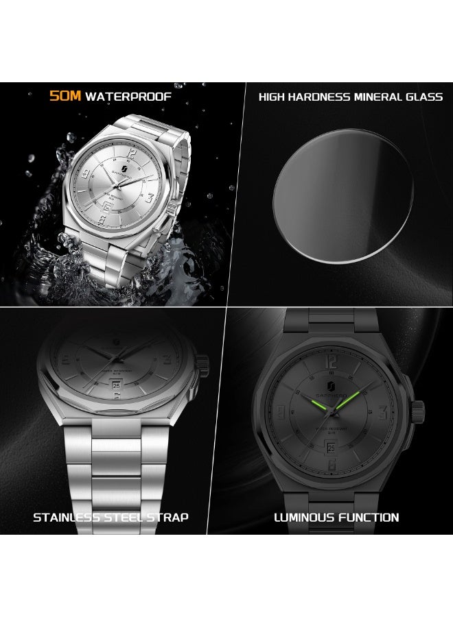 SAPPHERO Watches for Men Arabic Numeral Dial Quartz Wristwatch 50M Waterproof Luminous Watches Mens Watch Work Sport Casual Dress Watch with Stainless Steel Strap Elegant Gifts for Men - Image 5