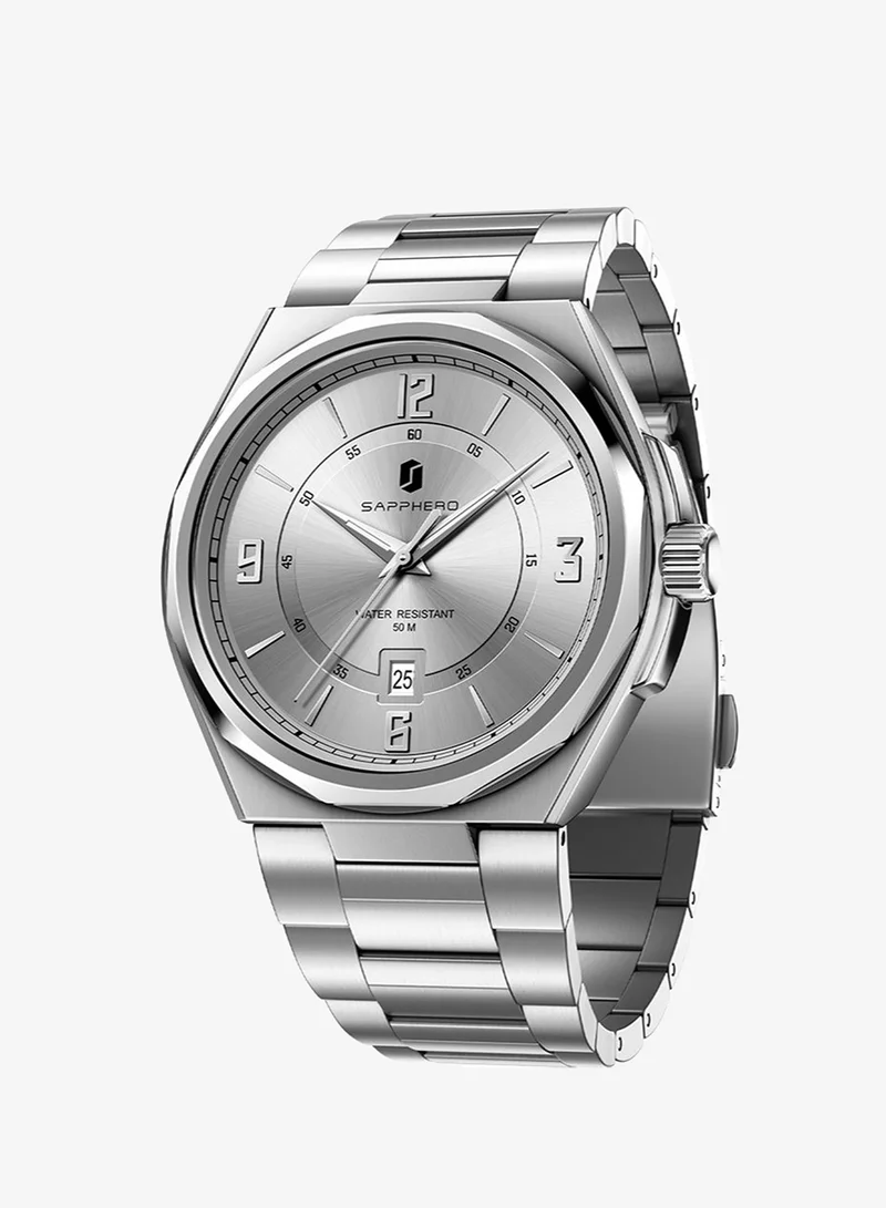 Sapphero SAPPHERO Mens Watch with Date Subdial/Arabic Numeral Dial, Analog Quartz, Stainless Steel/Leather Strap, 50M Waterproof, Business Work Sport Casual Dress Wristwatch, Elegant Gift for Men