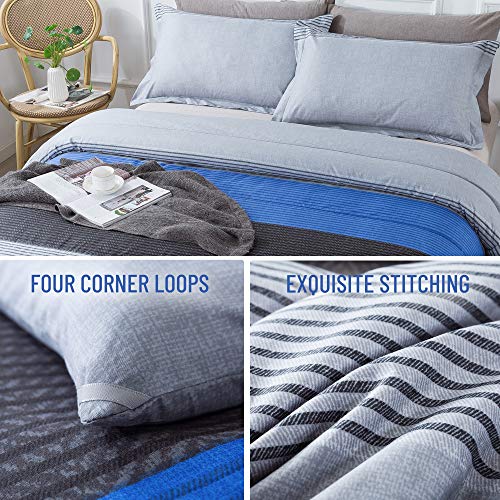 Andency Full Size Blue Comforter Set (79x90 Inch), 3 Pieces Gray and Blue Patchwork Striped Comforter, Soft Microfiber Down Alternative Comforter Bedding Set Bed in a Bag with Corner Loops - Image 5