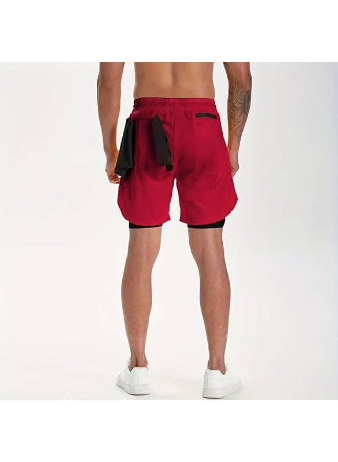 VITION Gym Shorts for Men, Men's Activewear Running Shorts,Drawstring Gym Shorts Men, 2 Layer Loose Athletic Shorts with 4 Pockets (XX-Large, Red) - Image 5