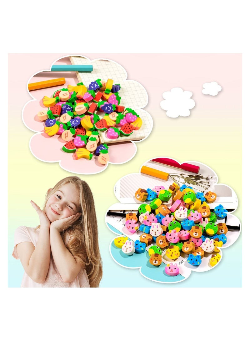 XiuWoo 3D Cute Small Erasers for Kids Safe Non Toxic Novelty Various Fruit Animal Shapes Mini Classroon Rewards Party Favors Random 60 Blocks - Image 3