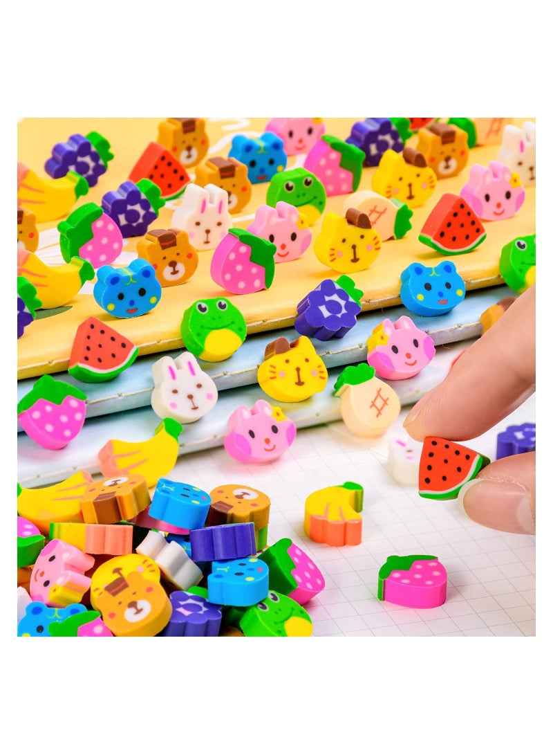 XiuWoo 3D Cute Small Erasers for Kids Safe Non Toxic Novelty Various Fruit Animal Shapes Mini Classroon Rewards Party Favors Random 60 Blocks - Image 2