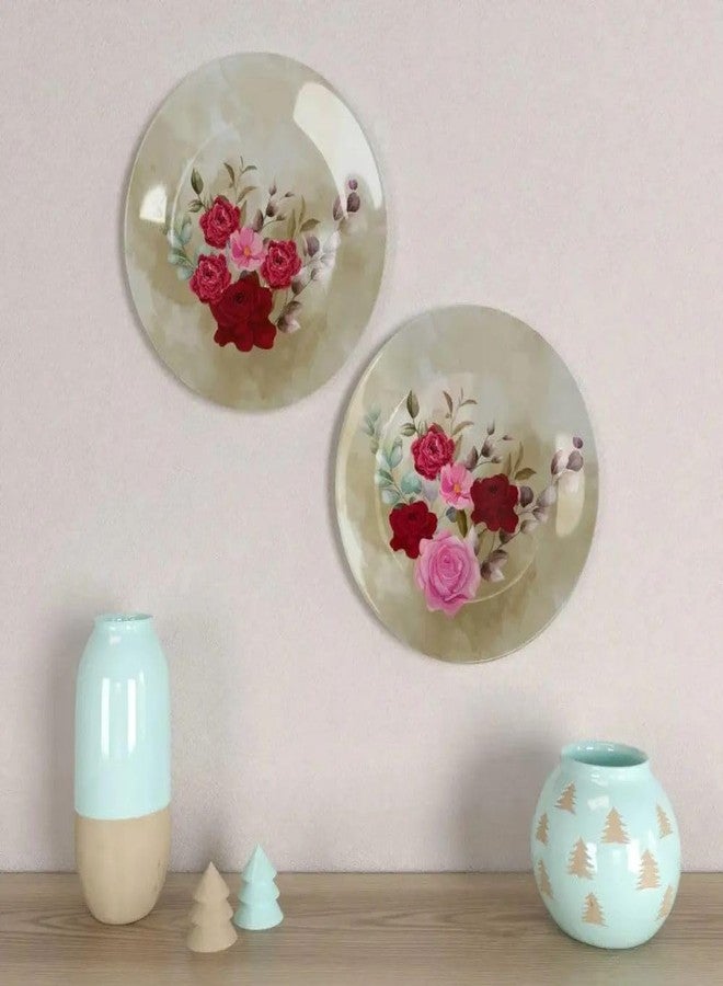 woodhang Floral Bouquet Ceramic Wall Plates Set of 2|Vintage Style Decorative Plates with Watercolor Rose Bouquet Design|Ideal for Living Room, Bedroom, or Kitchen Wall Décor|Decorative Gift Items - Image 1