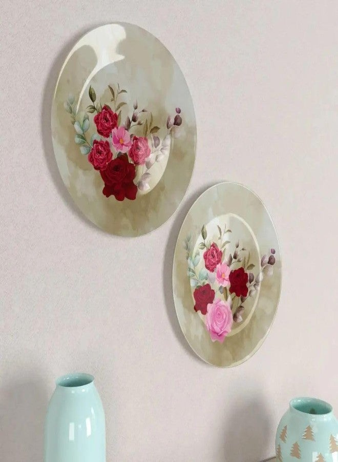 woodhang Floral Bouquet Ceramic Wall Plates Set of 2|Vintage Style Decorative Plates with Watercolor Rose Bouquet Design|Ideal for Living Room, Bedroom, or Kitchen Wall Décor|Decorative Gift Items - Image 2