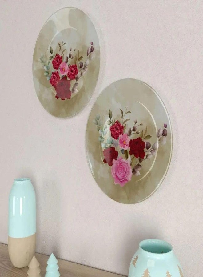 woodhang Floral Bouquet Ceramic Wall Plates Set of 2|Vintage Style Decorative Plates with Watercolor Rose Bouquet Design|Ideal for Living Room, Bedroom, or Kitchen Wall Décor|Decorative Gift Items - Image 3