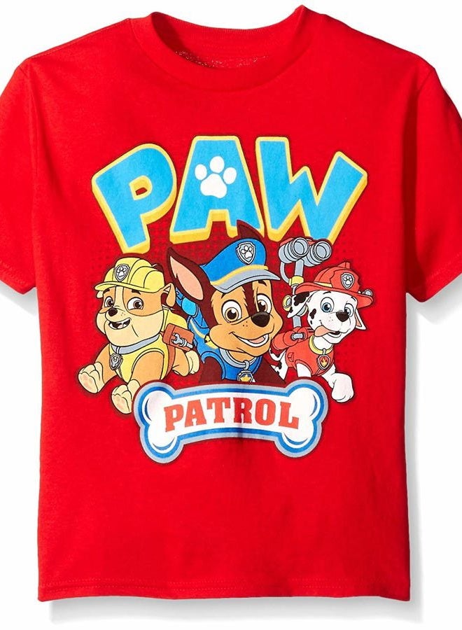 Paw Patrol Boys' Rubble, Chase, Marshall Short Sleeve T-Shirt, Red, 4