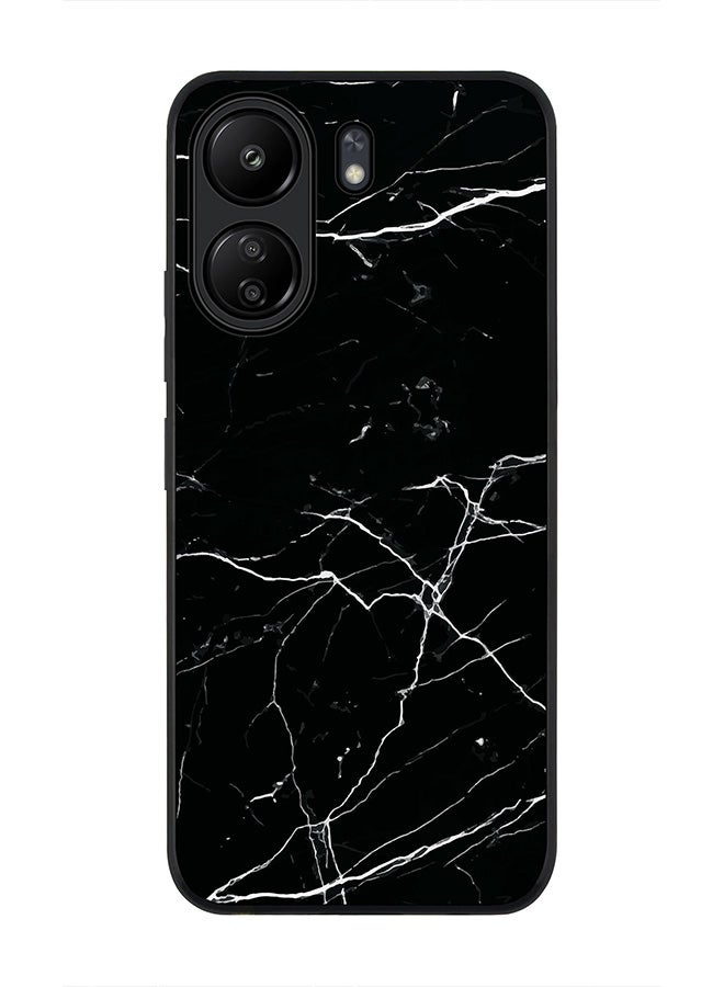 Stylizedd Rugged Black edge case for Xiaomi Poco C65, Slim fit Soft Case Flexible Rubber Edges Anti Drop TPU Gel Thin Cover- Marble Print Black - Image 1