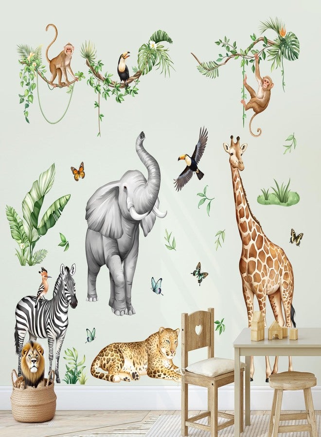 Supzone Jungle Safari Animal Wall Decals for Kids Room - Wildlife Wall Stickers Giraffe Elephant Leopard Zebra Monkey Removable Vinyl Nursery Decor for Baby Toddlers Classroom Playroom Wall Decor - Image 3