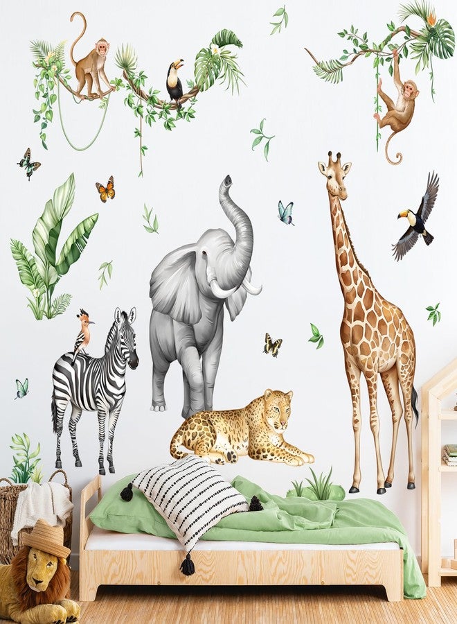 Supzone Jungle Safari Animal Wall Decals for Kids Room - Wildlife Wall Stickers Giraffe Elephant Leopard Zebra Monkey Removable Vinyl Nursery Decor for Baby Toddlers Classroom Playroom Wall Decor - Image 1