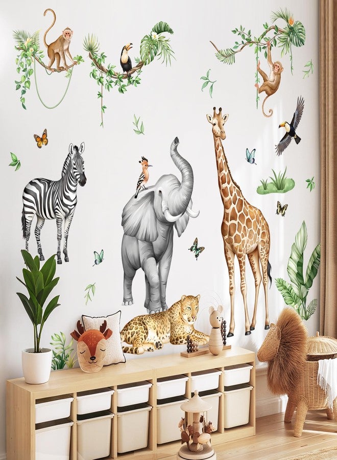 Supzone Jungle Safari Animal Wall Decals for Kids Room - Wildlife Wall Stickers Giraffe Elephant Leopard Zebra Monkey Removable Vinyl Nursery Decor for Baby Toddlers Classroom Playroom Wall Decor - Image 2