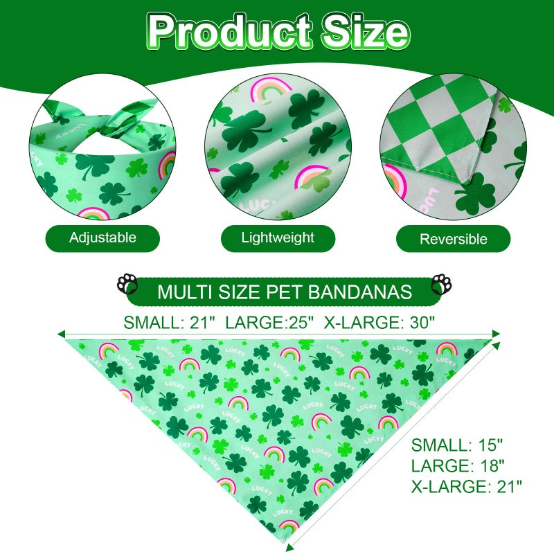 Agroon St. Patrick's Day Dog Bandanas XLarge 3PCS, 6 Pattern Green Scarf for Boy and Girl, Triangle Reversible Bibs Breed for Puppy Pets - Image 3