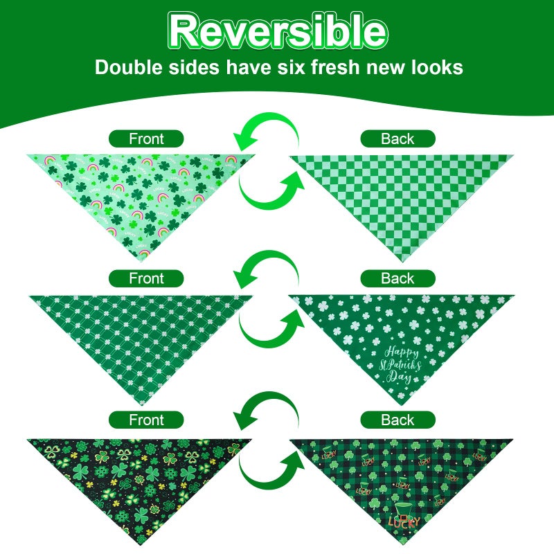 Agroon St. Patrick's Day Dog Bandanas XLarge 3PCS, 6 Pattern Green Scarf for Boy and Girl, Triangle Reversible Bibs Breed for Puppy Pets - Image 4