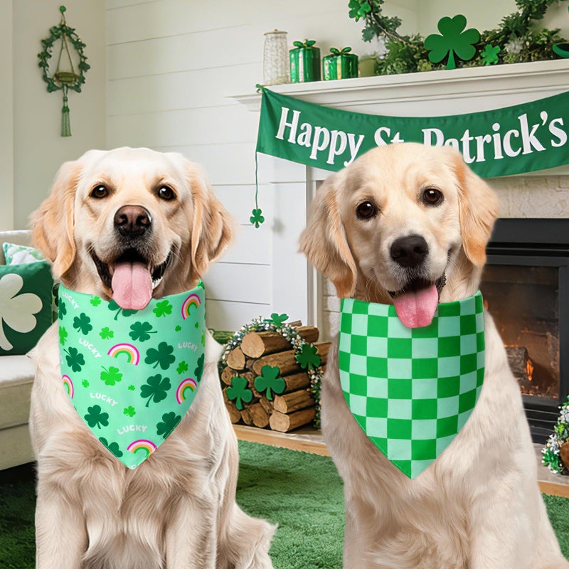 Agroon St. Patrick's Day Dog Bandanas XLarge 3PCS, 6 Pattern Green Scarf for Boy and Girl, Triangle Reversible Bibs Breed for Puppy Pets - Image 5