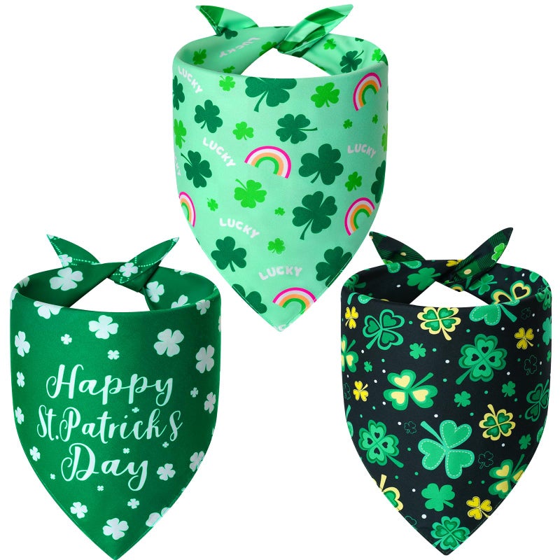 Agroon St. Patrick's Day Dog Bandanas XLarge 3PCS, 6 Pattern Green Scarf for Boy and Girl, Triangle Reversible Bibs Breed for Puppy Pets - Image 1