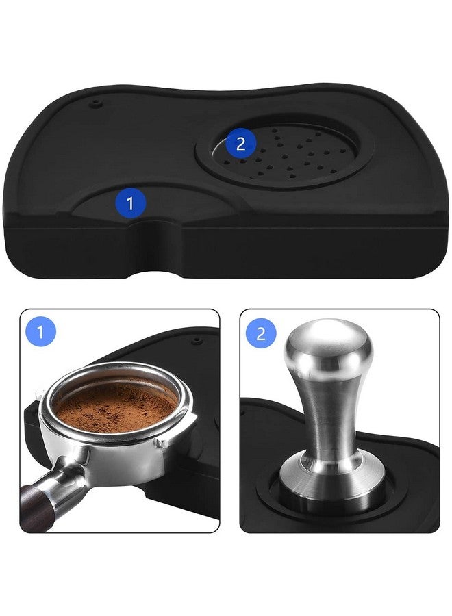 THW حصيرة ضغط القهوة المضادة للانزلاق THW® إسبريسو مع قاعدة ضغط قهوة من الفولاذ المقاوم للصدأ 304 بقطر 51 مم - أسود - Image 2