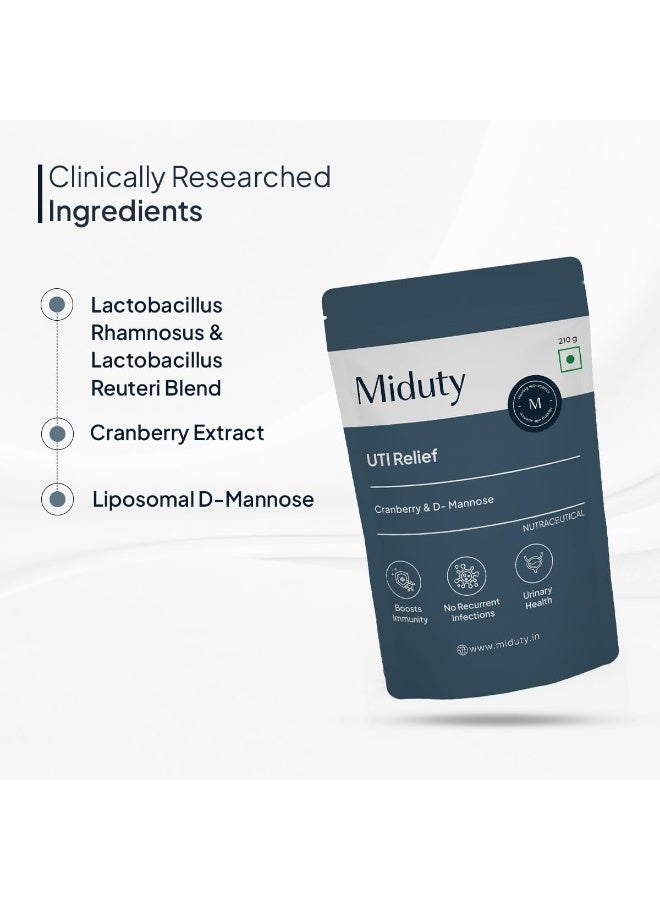 Miduty UTI Relief | D-Mannose and Cranberry Supplement | Helps in Urinary Tract Infection - Burning Urine Relief - Vegetarian Formula - 210 Grams - Image 4