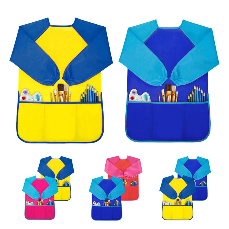 Milifox 2 Pack Kids Art Smock Toddler Painting SmockWaterproof Long Sleeve Kids Art Apron with 3 Pockets for Children - Image 2