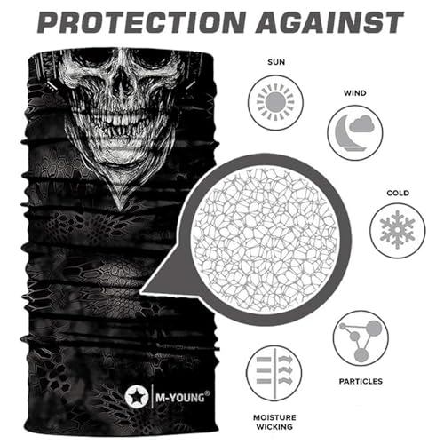 M-YOUNG Skull Face Sun Mask Half,Bandanas,Neck Gaiter, Headwear, Headband for Fishing, Hunting,Yard Work - Image 2