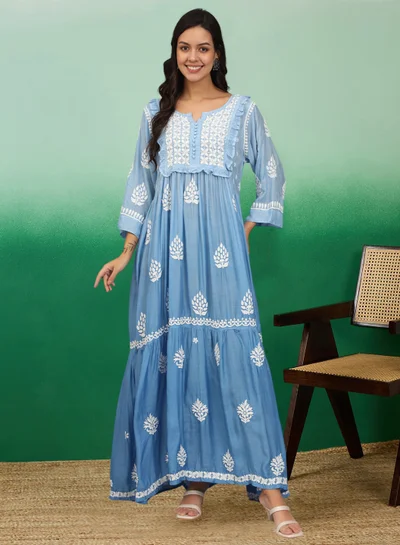 الايا جلابية شيكانكاري موسلين مطرزة يدوياً-AL4016