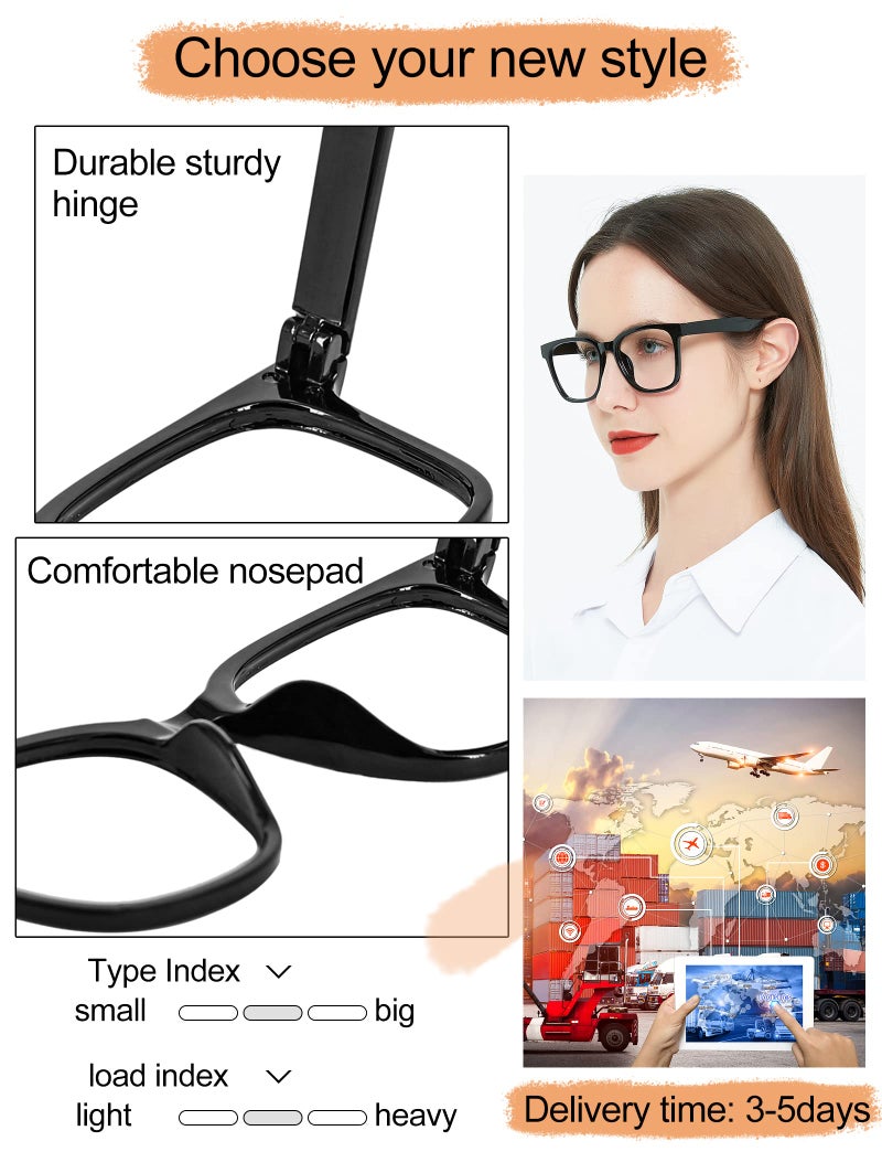 AEZUNI Oversize Square Reading Glasses for Women Oversized Trendy Large Readers 1.0 1.5 2.0 2.5 3.0 3.5 (Black,1.00) - Image 4