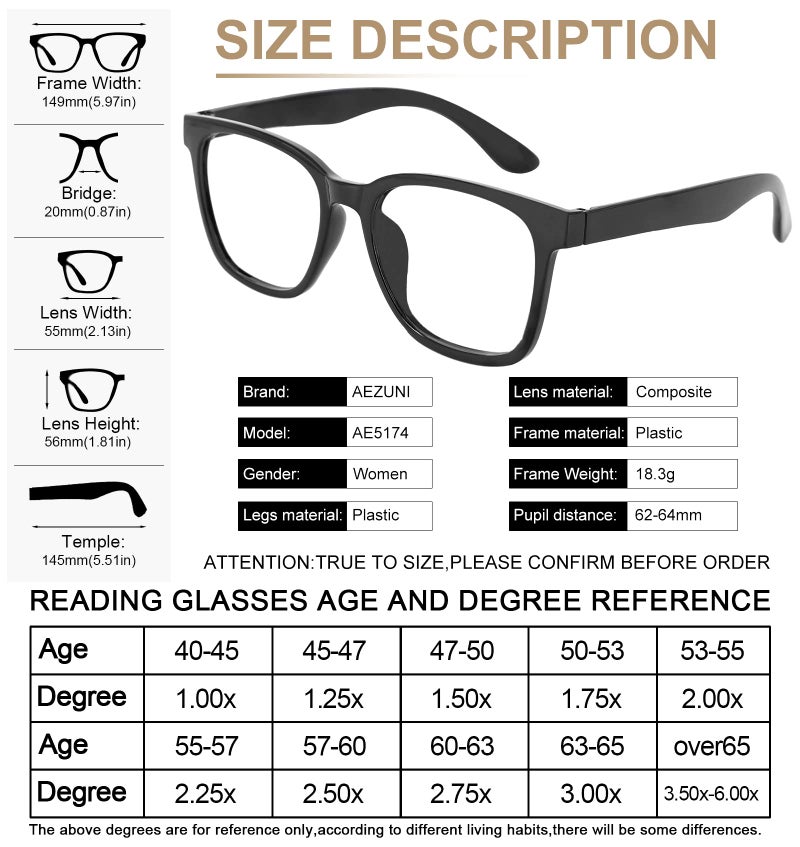 AEZUNI Oversize Square Reading Glasses for Women Oversized Trendy Large Readers 1.0 1.5 2.0 2.5 3.0 3.5 (Black,1.00) - Image 5