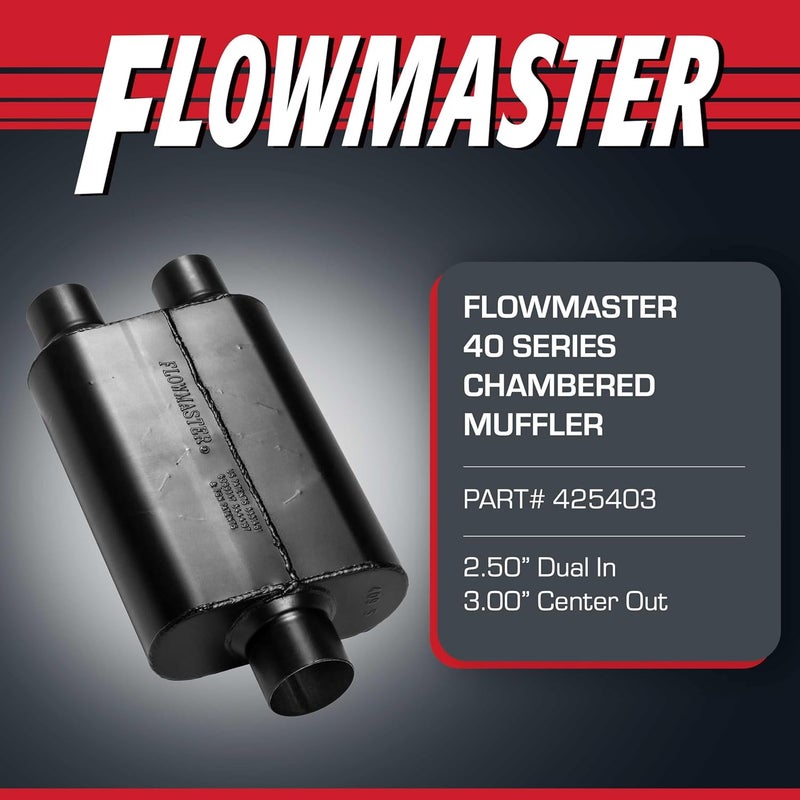 FLOWMASTER 40 Series Original Chambered Muffler – 2.50” Center In / 2.50” Offset Out – Aggressive Sound – 16-Gauge Aluminized Steel – For Muscle Cars, Street Rods, Trucks, SUVs & Strip Builds (425403) - Image 2
