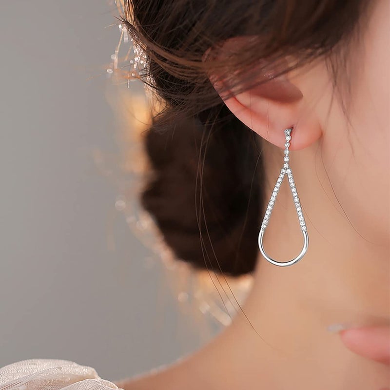 SLUYNZ 925 Sterling Silver CZ Droplet Dangle Earrings for Women Teardrop Earrings Elegant Wedding Dangle Earrings (A-Silver) - Image 2