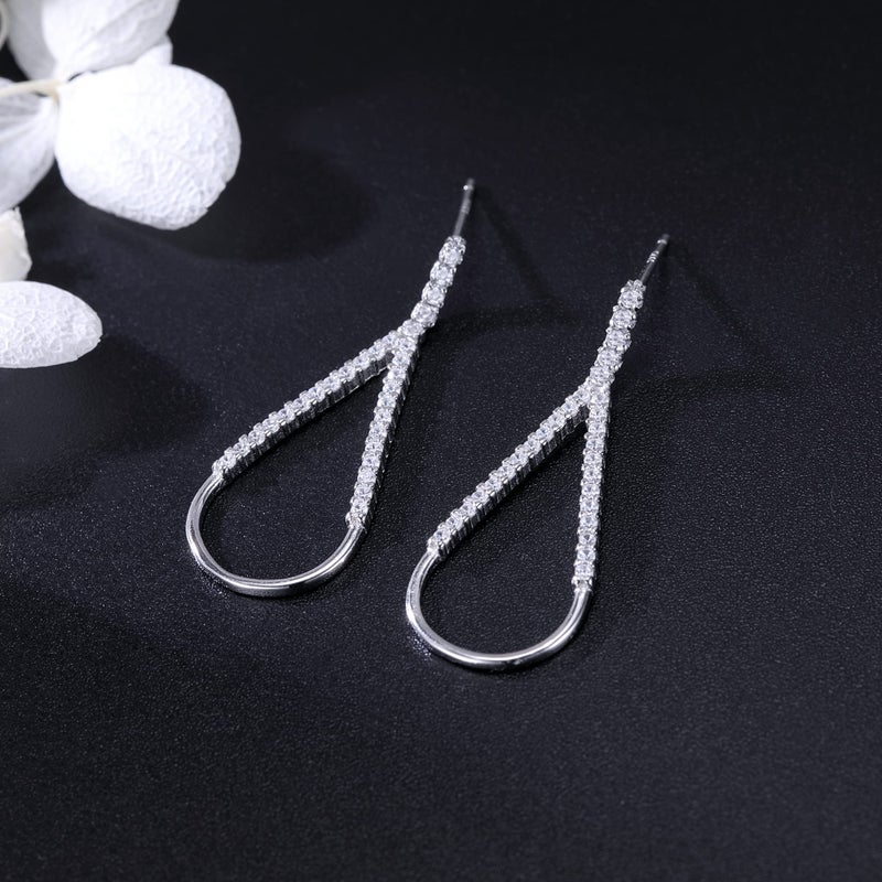 SLUYNZ 925 Sterling Silver CZ Droplet Dangle Earrings for Women Teardrop Earrings Elegant Wedding Dangle Earrings (A-Silver) - Image 5