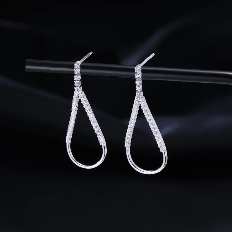 SLUYNZ 925 Sterling Silver CZ Droplet Dangle Earrings for Women Teardrop Earrings Elegant Wedding Dangle Earrings (A-Silver) - Image 4
