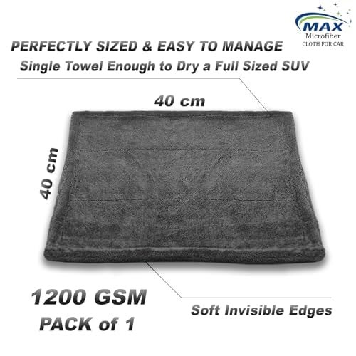 MAX Microfiber Cloth for Car (1200 GSM, 1 Pc, 40x40 cm, Ocean Blue) Fastest Drying Towel, Twisted Loop, Super Absorbent & Lint Free Towel with Edgeless Design for Professional Car Drying & Cleaning - Image 3