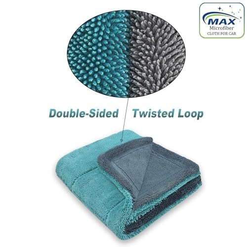 MAX Microfiber Cloth for Car (1200 GSM, 1 Pc, 40x40 cm, Ocean Blue) Fastest Drying Towel, Twisted Loop, Super Absorbent & Lint Free Towel with Edgeless Design for Professional Car Drying & Cleaning - Image 2