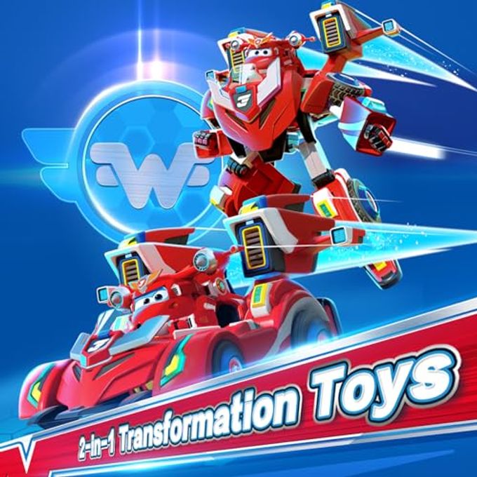 SUPER WINGS Transformable Toys, 7" Super Robot and 2" Mini Jett Transforming Suit, 2 in 1 Racing Car-Robot Action Figure for Boys and Girls Age 3+, Gifts for Preschool Kids, Red - Image 2