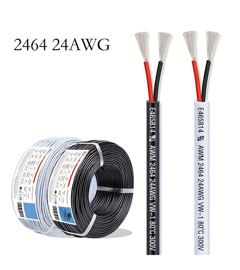 24 Gauge 24 AWG 2 Conductor Electrical Wire Stranded PVC Cord Oxygen Free Copper Cable 100FT White Low Voltage Flexible LED Cable for Strips Lamps Lighting Automotive - Image 1