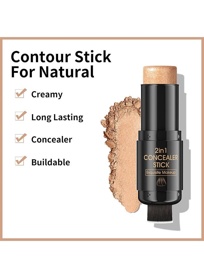 HelloKiss Concealer Stick，2 In 1 Highlighter Makeup Stick with Built-In Brush, Glow Highlighter Stick Makeup for Face and Body, Long Lasting, Waterproof, Matte M03#Highlight - Image 5