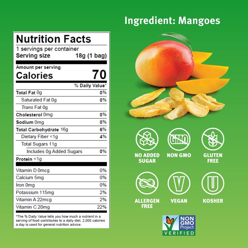 Crispy Green Natural Freeze-Dried Fruit, Mango Single-Serve, No Sugar Added, 0.63 Ounce (Pack of 12) - Image 2
