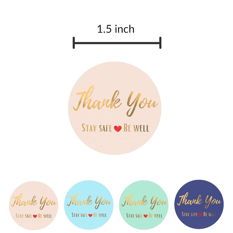 STORE 2508 Store2508 500 Pcs Thank You Stickers Stay Safe and Be Well 15 inch Waterproof for Small Business Packaging Mailer Seal Stickers 4 Pastel Colours with Gold Foil Designs - Image 2