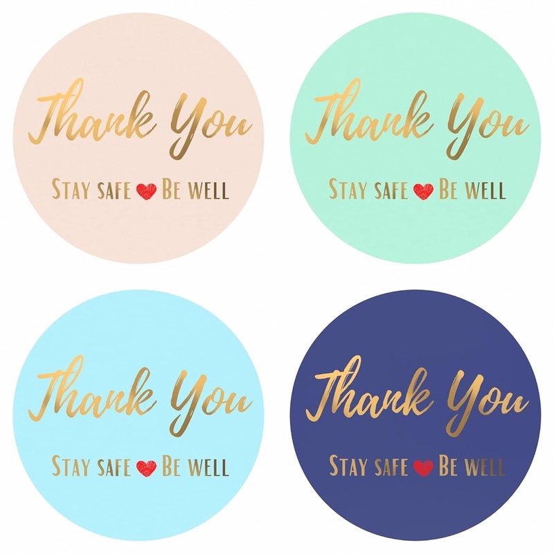 STORE 2508 Store2508 500 Pcs Thank You Stickers Stay Safe and Be Well 15 inch Waterproof for Small Business Packaging Mailer Seal Stickers 4 Pastel Colours with Gold Foil Designs - Image 1