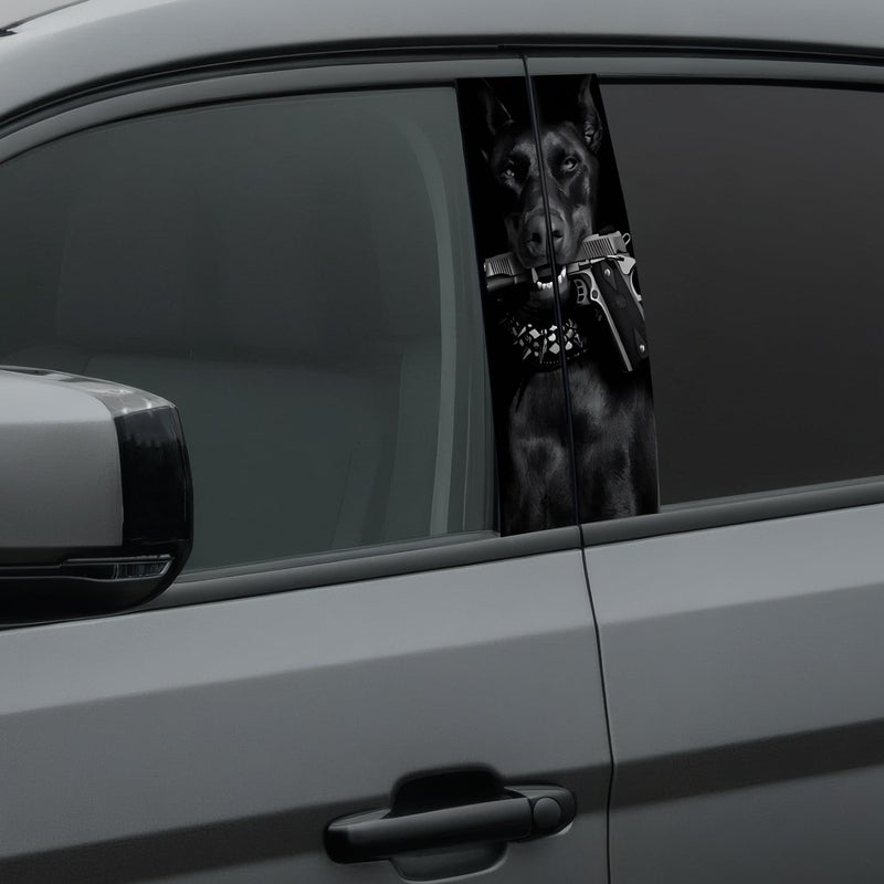 vhemo 2PCS XL B-Pillar Vinyl Wrap Set 12.6"Ã—23.6" (Cut-to-Fit), Waterproof Car B Pillar Sticker Decal, Door Window Pillar Decals, Gloss Vinyl Car Wrap for SUVs Trucks Vans Vehicle (Gun Dog) - Image 1