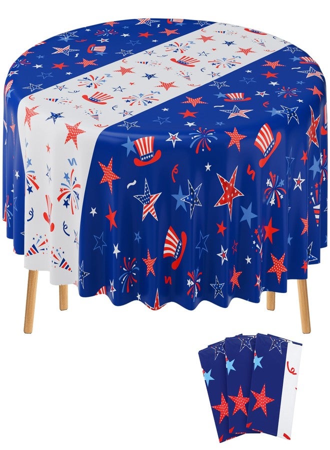 Oudain 3 Pcs 4th of July Round Tablecloth 84 Inch Plastic Patriotic Tablecloth Disposable Independence Day Table Cover Red White Blue Stars Decor for Memorial Day Dinner Party Supplies (Firework) - Image 1