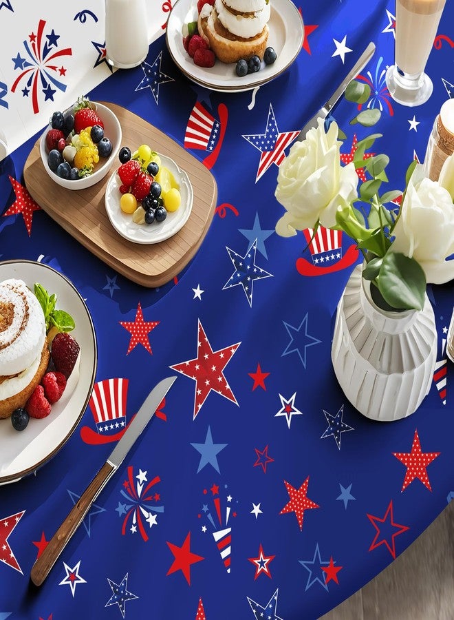 Oudain 3 Pcs 4th of July Round Tablecloth 84 Inch Plastic Patriotic Tablecloth Disposable Independence Day Table Cover Red White Blue Stars Decor for Memorial Day Dinner Party Supplies (Firework) - Image 5