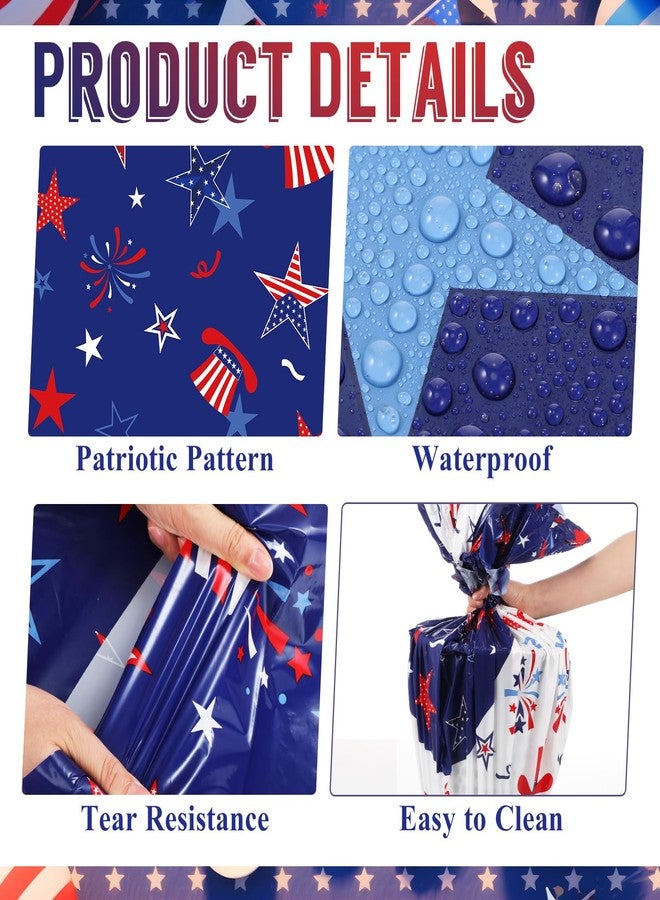 Oudain 3 Pcs 4th of July Round Tablecloth 84 Inch Plastic Patriotic Tablecloth Disposable Independence Day Table Cover Red White Blue Stars Decor for Memorial Day Dinner Party Supplies (Firework) - Image 3