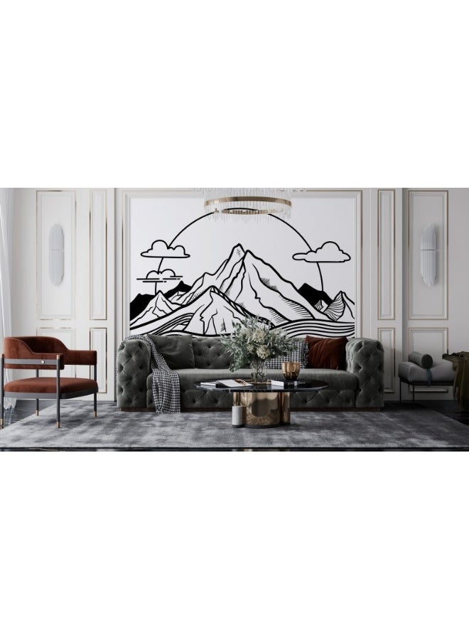 Home Gallery Black White Mystic Mountain Fabric Wallpaper Covers An Area ​​Up To 4.2Mx3M With Adhesive  And Smoothing Tool  - Image 1