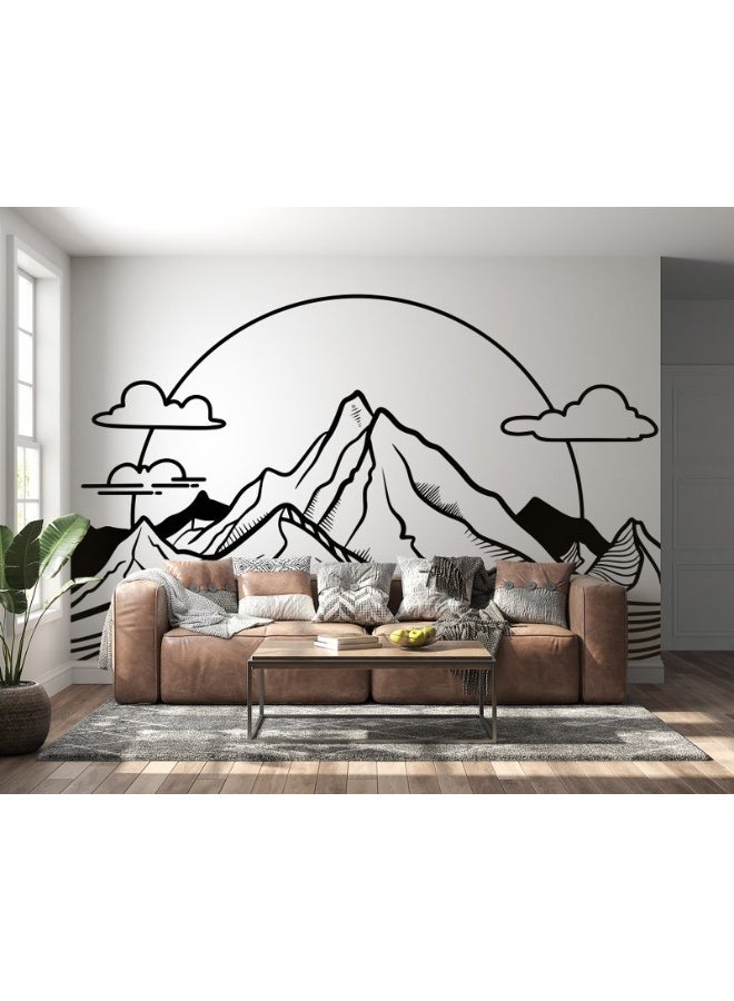 Home Gallery Black White Mystic Mountain Fabric Wallpaper Covers An Area ​​Up To 4.2Mx3M With Adhesive  And Smoothing Tool  - Image 2