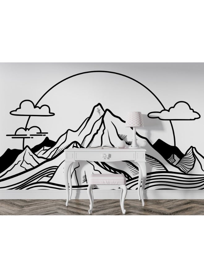 Home Gallery Black White Mystic Mountain Fabric Wallpaper Covers An Area ​​Up To 4.2Mx3M With Adhesive  And Smoothing Tool  - Image 4