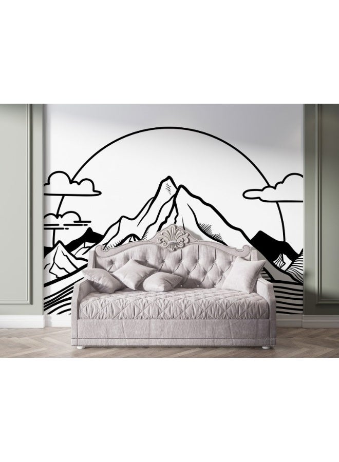 Home Gallery Black White Mystic Mountain Fabric Wallpaper Covers An Area ​​Up To 4.2Mx3M With Adhesive  And Smoothing Tool  - Image 3
