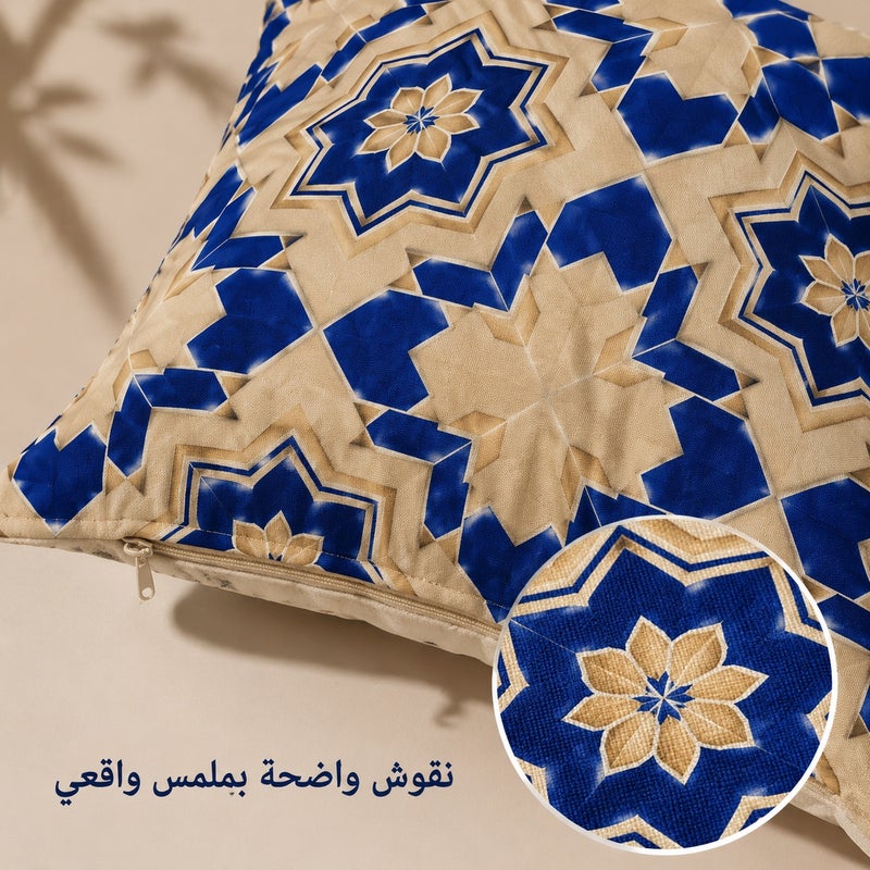 Blue Gold Arabic Geometric Tile Pattern Cushion Cover, Moroccan Style Decorative Pillowcase for Sofa, Bedroom, Living Room and Home Gift - Image 4